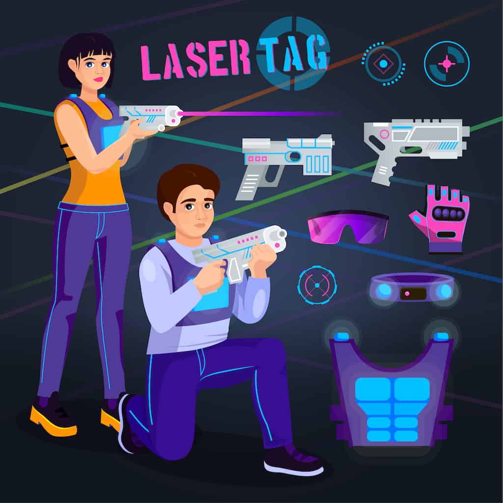 guns and vests in a laser tag game