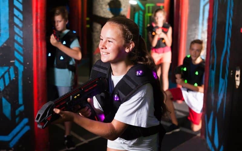 laser tag arena with glowing walls